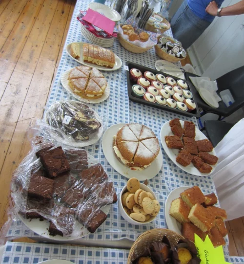 cake stall groaning with cakes